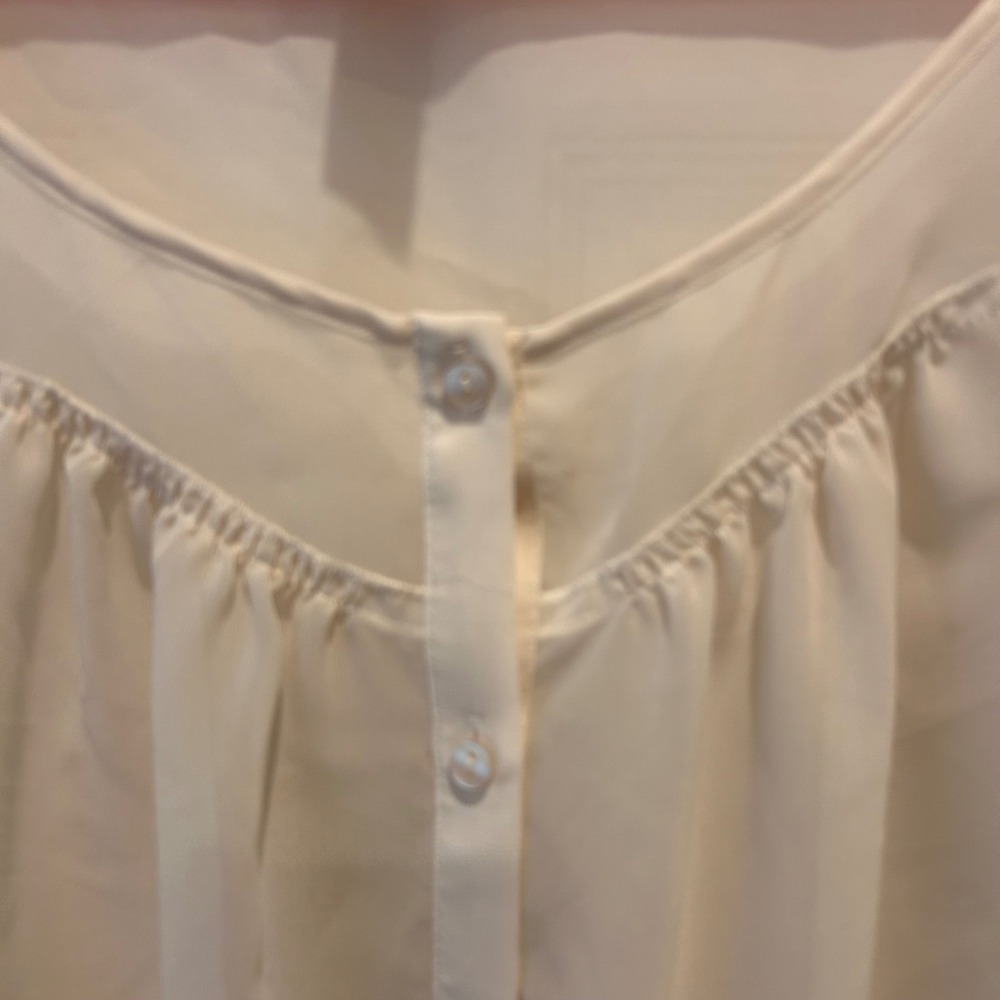 Loft Women's L Cream Sheer Button Down Top Blouse Drawstring Peplum Cottagecore - Picture 3 of 7